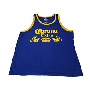 Corona Extra Beer Cerveza Yellow Logo Blue Cotton Tank Top Men's Size L